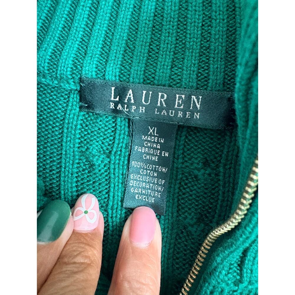 Lauren Ralph Lauren Cable Knit Full Zip Sweater Logo Pocket XL Preppy Old Money - Picture 6 of 7